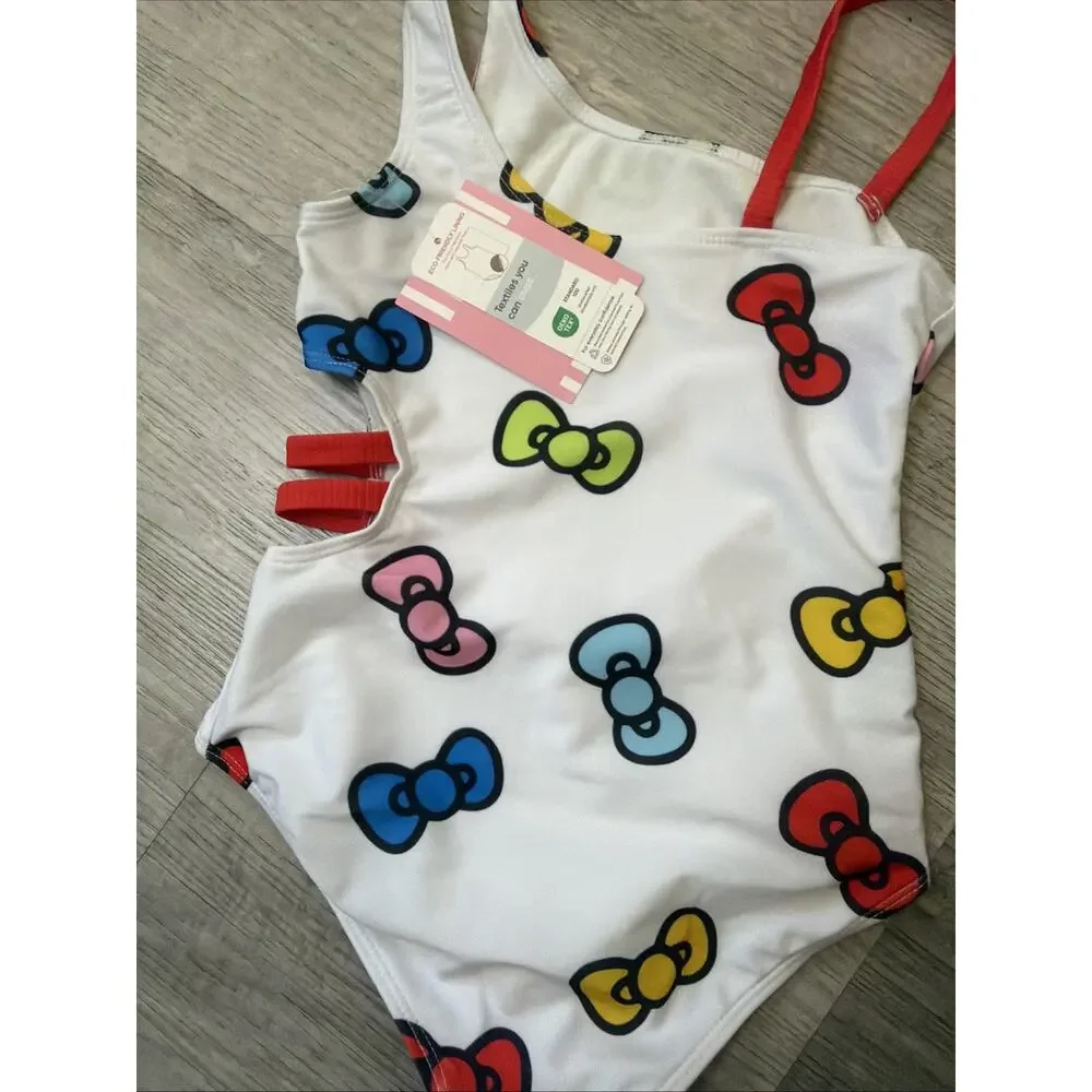 Hello Kitty And Friends Sanrio One-Piece Swimsuit Girls White M 7/8 NWT SPF 50+
